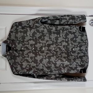 John Lennon Long Sleeve Button Down Black White Paisley Shirt Size Small 14.5/15